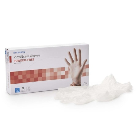 Mckesson Disposable Gloves, Confiderm, Vinyl, Beaded Cuff, Powder-Free, L, 50 PK, Clear 14-168